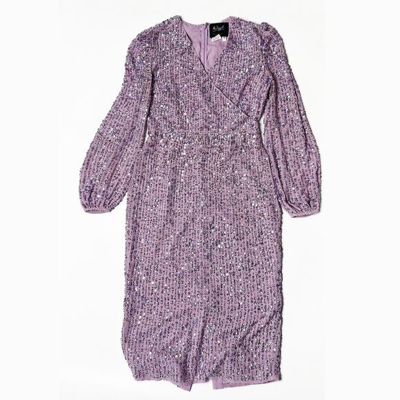 Mac Duggal Sequin Illusion Long Puff Sleeve 107641 Evening Tea Length Midi Dress - Picture 16 of 16